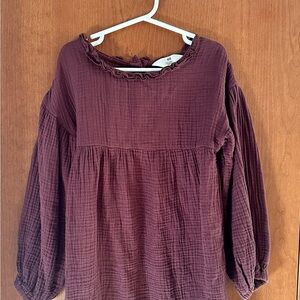 H&M Girls Burgundy Ruffle Muslin Dress